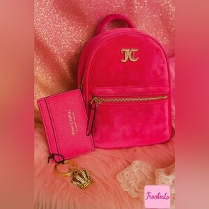 Juicy Couture Pink Velvet Mini Backpack Gift Set Card Case Keychain Charm NWT
